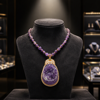 Collier en améthyste naturelle brute, incrusté à la main, bijou unique de luxe léger pour femme