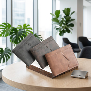 Portefeuille fin en cuir véritable pour homme WRIZA, fermeture minimaliste à rabat, utilisation quotidienne, marron, gris, noir, portefeuille en cuir pour homme - Product Image 2