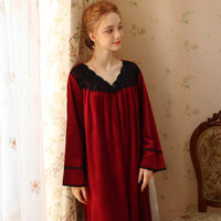 Robe de nuit longue en polaire pour femme, style princesse française, manches longues, chaude pour l'hiver, douce tenue de détente