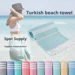 Telo Mare Turco Grande Formato con Nappe, Tinto in Filo, a Righe, in Poliestere Cotone Jacquard, Rettangolare, Personalizzabile, Estivo - Product Image 2