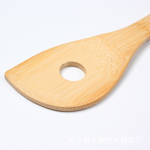 Bamboo Angled Spatula With Round Hole Long Handle For Stir Fry Wok Cooking Kitchen Utensil Non Stick Design - Product Image 3