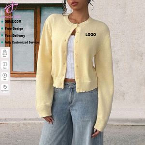 Cárdigan de Punto de Manga Larga, Color Sólido, Cierre de un Solo Botón, Estilo Casual y Dulce para <span class=keywords><strong>Mujer</strong></span>, con Logotipo Bordado Personalizado de Loveda Wholesale - Product Image 1