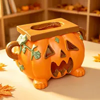 Vente en gros OEM : Boîte à mouchoirs décorative en résine en forme de citrouille d'Halloween, support de mouchoirs pour la décoration de table à la maison