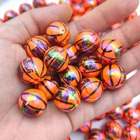 YWJC 30 Buah Per Kantong Bola Basket Berlapis UV dengan Huruf Akrilik Bulat Manik-Manik Lepas Diy Perhiasan Berkilau Gantungan Ponsel Manik-Manik Pulpen