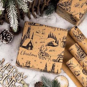 Christmas Kraft Wrapping Paper Rolls 17x120in 42.5 Sq Ft Set Holiday Gift <b>Wrap</b> Santa Reindeer Pinecone Design - Product Image 4