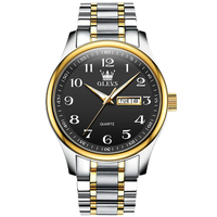 Montre à quartz Olves 5567 de luxe, sport et mode, pour couples, boîtier en alliage, bracelet en acier inoxydable, aiguilles lumineuses, affichage jour/date