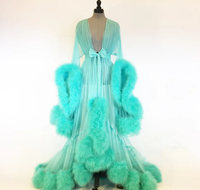 Robes de soirée pour femmes, vente en gros, transparentes, sexy, avec manches en plumes et traîne évasée