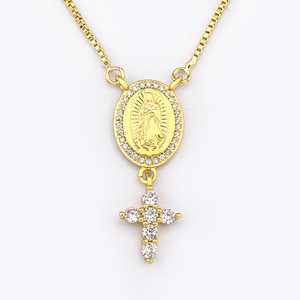 QIKU <span class=keywords><strong>catolicismo</strong></span> Nuestra Señora de Guadalupe Cruz colgante cobre circón oro Color mujeres collar joyería religiosa accesorios regalo - Product Image 2