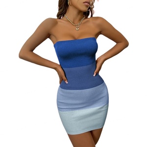 Robes pour femmes sans bretelles en tricot côtelé colorblock, mini, mode printemps-été, fabriquées en usine OEM - Product Image 1