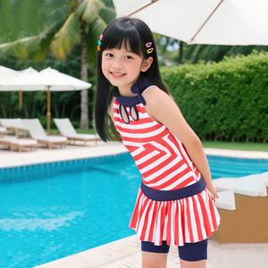 Girls Swimwear Two Piece <b>Skirt</b> Style Navy Blue Quick Dry <b>Elastic</b> For Kids Swimming Water Sports - Product Image 2