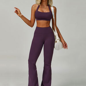 Benutzer definierte Premium Cutout Back Yoga Set Frauen <span class=keywords><strong>Neck</strong></span> holder Enge Passform Schnellt rockn endes Training Hoc hinten sive Athletic Sports 2-teiliges Set - Product Image 5