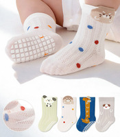 Chaussettes en coton respirant pour bébés de 0 à 5 ans, motif de dessin animé mignon, chaussettes antibactériennes sans couture, antidérapantes