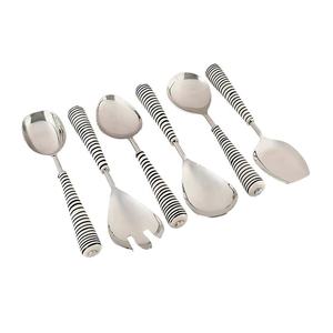 Service à salade avec poignée en résine, acier inoxydable, design Antique, noir et blanc, effet vieilli, service à salade - Product Image 3