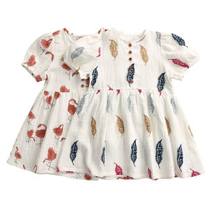 夏の人気売れ筋ベビーガール服パフスリーブリーフパターン可愛いキッズドレス - Product Image 1