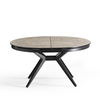 Haute Qualité Restaurant Salle À Manger Jambe En Acier Noir Pierre Frittée Top Extensible Ronde Ovale Table À Manger