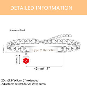 <span class=keywords><strong>Type</strong></span> <span class=keywords><strong>2</strong></span> Diabète Urgence Bracelet Médical Rouge Caducée Symbole 25cm Amateurs de Plein Air Identification Médicale Bijoux 51692 - Product Image 2