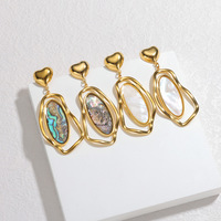 Boucles d'oreilles pendantes en acier inoxydable plaqué or 18 carats, en forme de cœur et de coquillage, hypoallergéniques, avec coquille d'ormeau pour femmes