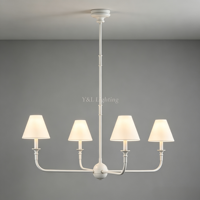 Lustre LED en fer à 4 lumières avec abat-jour en tissu or/noir, télécommande, hauteur réglable, intensité variable, pour salle à manger et éclairage de salon