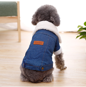 थोक फैशन मोटी सर्दियों गर्म ऊन कॉलर जीन्स कुत्ते कोट पालतू डेनिम जैकेट - Product Image 3