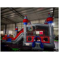 Harga Pabrik Rumah Loncat Kastil Abu-abu Inflatable Titanium Dual Lane Combo dengan Seluncuran untuk Sewa Pesta