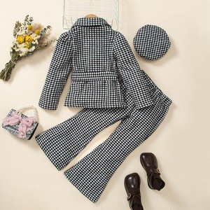 Caldo <span class=keywords><strong>ragazze</strong></span> Plaid berretto e abbigliamento Set 3 pezzi giacca Plaid cappotto e pantaloni a zampa di elefante vestito per le <span class=keywords><strong>ragazze</strong></span> - Product Image 2