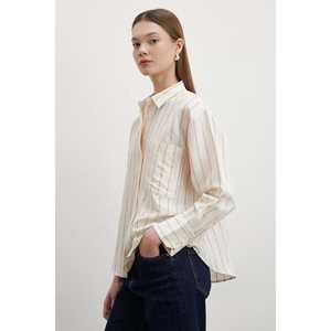 Chemise en popeline à rayures contrastées pour femmes, boutonnée, couleur café, décontractée, à porter au quotidien - Product Image 3