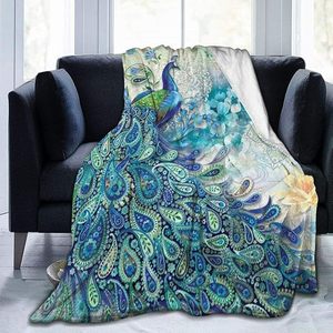 Delicate Blue Peacock Flannel Blanket Throw Blanket Nap Blanket <b>Machine</b> Washable Fade Resistant for Travel <b>Camping</b> Custom Print - Product Image 1