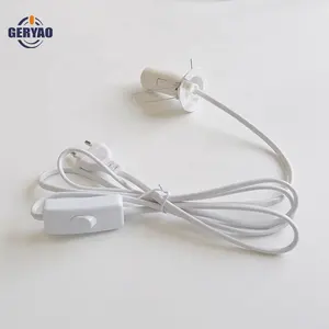 Eu 2 pin plug new design metal spring cord grip European standard round and flat cable E14 lampholder with on off switch