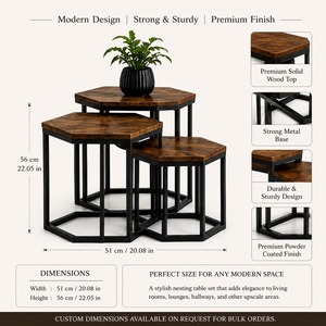 Hex <b>Nesting</b> <b>Table</b> Set of 3 Modern Accent Side <b>Tables</b> Space Saving Furniture Living Room Bedroom Decorative End <b>Tables</b> - Product Image 2