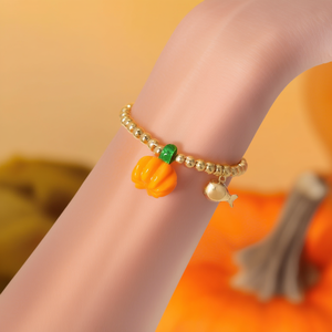 Fashion <b>Beaded</b> <b>Bracelet</b> 316L Stainless Steel PVD Gold Plating Pumpkin Charm Stretch <b>Bracelet</b> - Product Image 3