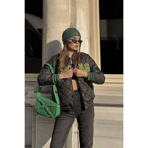 Veste universitaire noire pour femme avec impression sur le devant - Product Image 1