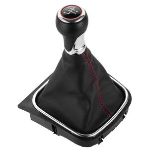 Poignée de levier de vitesse en cuir pour voiture, 5 ou 6 vitesses, surpiqûres rouges, ergonomique, compatible Volkswagen Golf 5, 6, 7 - Product Image 3
