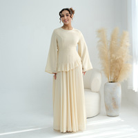 Robe longue en mousseline à taille cintrée et manches cloche à volants, style Abaya modeste pour femme musulmane, collection été 2026