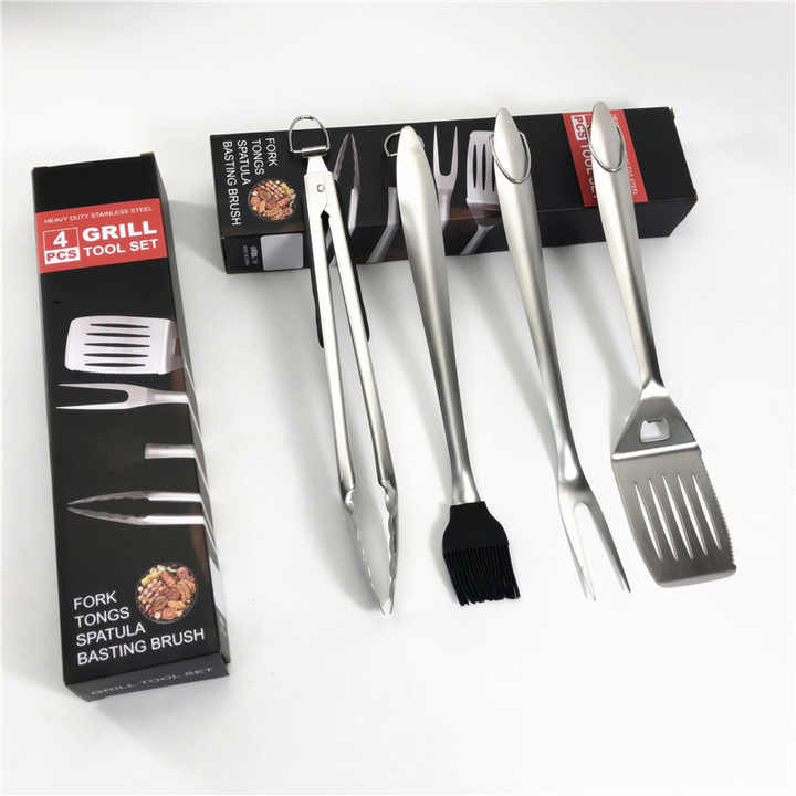 4Piece Heavy Duty Stainless Steel BBQ Grill Tools Set Portable Outdoor