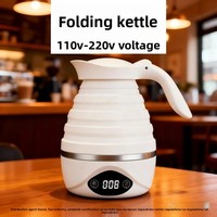 Bouilloire électrique pliable portable 110V en acier inoxydable 304, silicone de qualité alimentaire, commande tactile, utilisation à domicile et en voyage, arrêt automatique