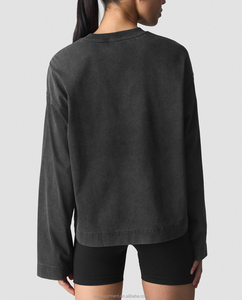 2647 OEM T-shirt da <span class=keywords><strong>donna</strong></span> vintage lavata, vestibilità ampia, <span class=keywords><strong>oversize</strong></span>, in cotone effetto distressed, a maniche lunghe, per streetwear - Product Image 3