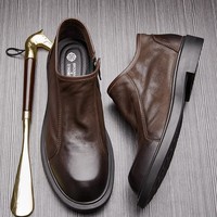 Chaussures en cuir pour hommes, chaussures décontractées en cuir véritable, mocassins à semelle souple pour hommes, chaussures basses en daim de style britannique rétro pour affaires