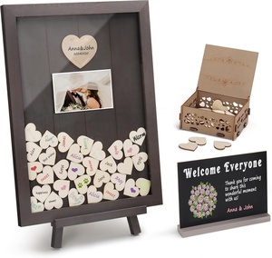 Libro de <span class=keywords><strong>invitados</strong></span> de <span class=keywords><strong>boda</strong></span> personalizado, letrero de Marco de imagen superior de madera rústica alternativa con pizarra pequeña, recepción de <span class=keywords><strong>boda</strong></span> - Product Image 1