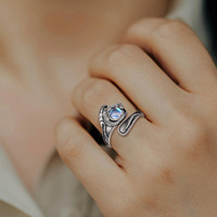 Bague ajustable Changda vintage en argent sterling 925 avec pierre de lune, motif dragon, style viking, bijou raffiné