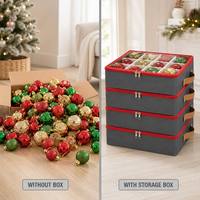 Boîte de rangement pour boules de Noël, 4 étages, capacité de 64 décorations, 16 compartiments chacun, tissu Oxford gris 600D, empilable, fermeture éclair