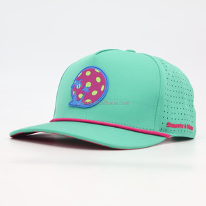 OEM Custom 5 Panel Rubber PVC Patch Logo Baseball Cap Waterproof Laser Cut Hole Perforated Golf Gorras Polyester Golf <b>Rope</b> Hat - Product Image 2