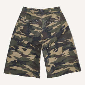 Shorts Bermuda Homme en Coton Épais Ripstop Camouflage, Plissés en Toile à Bords Bruts, Décontractés avec Braguette Boutonnée - Product Image 2