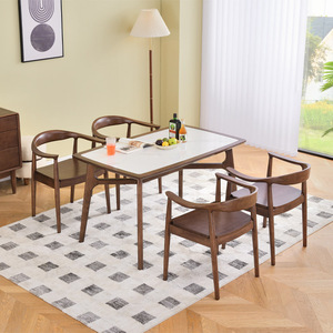 Nordic Modern Solid Wood <b>Dining</b> <b>Table</b> Set 6 Piece Rectangular Mocha Brown <b>Space</b> <b>Saving</b> <b>Dining</b> Room Furniture - Product Image 3