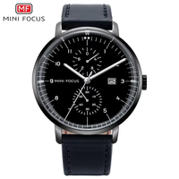 Jam Tangan Pria Quartz Sederhana Mini Focus Tali Kulit MF0052G Diameter Dial 42mm Lebar Tali Kulit Paduan Logam Modis