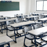 Bureau et chaise d'école à deux places, mobilier scolaire, tables avec plateau en bois, coins arrondis, base en forme de traîneau, patins antidérapants pour les grandes salles de classe