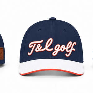 Gorra de Golf Personalizada con Logotipo, 6 Paneles, Impermeable, Azul Marino, Detalles Blancos y Naranjas, Bordado 3D, Visera Curva, para Hombre, para Exteriores - Product Image 1