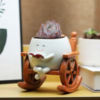 Pot de fleurs en résine créatif avec visage souriant, pour mini-succulentes, design contemporain printanier, utilisation extérieure, Noël