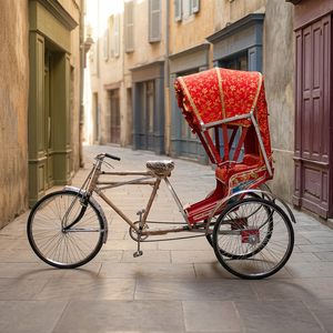 Traditional Red Metal <strong>Rickshaw</strong> With Golden Patterns For <strong>Wedding</strong> <strong>Decoration</strong> - Product Image 2