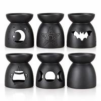 En gros, Brûleur en céramique noire pour cire fondue et huiles essentielles, style Gothique Halloween, Porte-bougie chauffe-plat, Décoration d'intérieur Aromathérapie