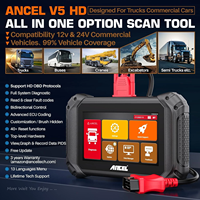 Escáner para Camiones de Servicio Pesado Ancel V5 HD Android de 7 Pulgadas con Más de 40 Funciones de Servicio y Codificación de ECU para Vehículos Comerciales de 12V/24V